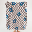 Checkered beige & white knitted blanket throws 130x160cm bedroom decor