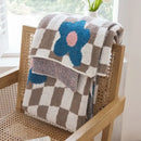 Checkered beige & white knitted blanket throws 130x160cm bedroom decor