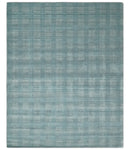 Checkered Blue and Gray  8x10 Hand Made Blended Wool Flatwoven Area Rug