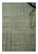 Checkered Olive Green & Beige Scandinavian 8x10 Hand Made Blended Wool Flatwoven Area Rug | KE19