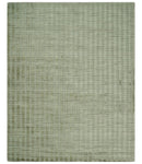 Checkered Olive Green & Beige Scandinavian 8x10 Hand Made Blended Wool Flatwoven Area Rug | KE19