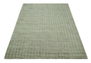 Checkered Olive Green & Beige Scandinavian 8x10 Hand Made Blended Wool Flatwoven Area Rug | KE19