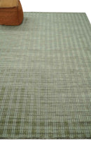 Checkered Olive Green & Beige Scandinavian 8x10 Hand Made Blended Wool Flatwoven Area Rug | KE19