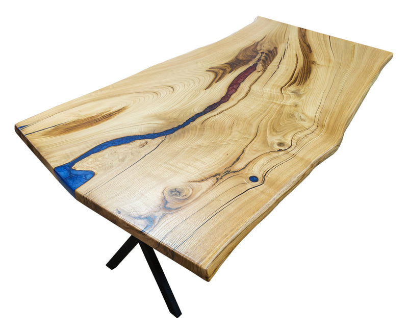 chestnut living edge dining table 38x75x29.5 Natural finish cut from one tree product shot