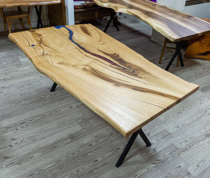 chestnut living edge dining table 38x75x29.5 Natural finish cut from one tree angle view