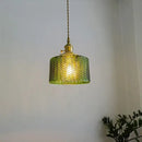 Chevron green glass pendant light – kitchen brass hanging lamp
