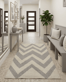 Chevron Pattern Gray and Beige Dhurrie Rug