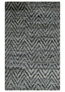 Chevron Silver and Black Shaded 5x8 Bamboo Silk Handwoven Area Rug