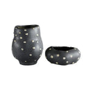 Chic black resin flower pot with gold accent – living room vase