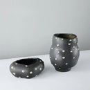 Chic black resin flower pot with gold accent – living room vase