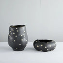 Chic black resin flower pot with gold accent – living room vase
