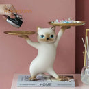 Chic cream and gold cat resin tray living room decor accessory