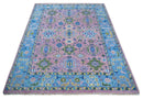 Chic Vibrant Hand Knotted Pink and Blue 8x10, 9x12, and 10x14 Traditional Wool Rug
