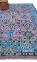 Chic Vibrant Hand Knotted Pink and Blue 8x10, 9x12, and 10x14 Traditional Wool Rug