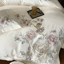 Chinese flowers bird embroidery bedding set bedroom white satin duvet