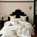Chinese flowers bird embroidery bedding set bedroom white satin duvet