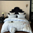 Chinese flowers bird embroidery bedding set bedroom white satin duvet