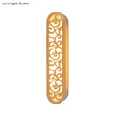 Chinese style beige carved wood wall light fixture bedroom sconce