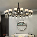 Chinese zen marble chandelier for living room with frosted glass