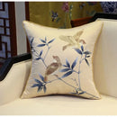 Chinoiserie golden yellow birds branches embroidered pillow covers living room