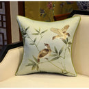 Chinoiserie golden yellow birds branches embroidered pillow covers living room