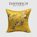 Chinoiserie golden yellow birds branches embroidered pillow covers living room
