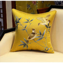 Chinoiserie golden yellow birds branches embroidered pillow covers living room