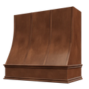 Chocolate Wood Range Hood With Sloped Strapped Front and Decorative Trim - 30", 36", 42", 48", 54" and 60" Widths Available