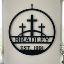Custom Metal Wall Art - Personalized Three Crosses Name Plaque