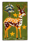 Christmas Rug 2x3 Green and Gold Reindeer Rug for Kids room decor, Playful Kids Rug