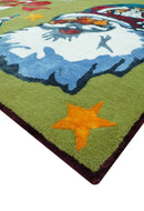 Christmas Rug 5x8 Colorful Santa, Reindeer and Candy Cane Green for kids room