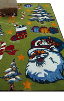 Christmas Rug 5x8 Colorful Santa, Reindeer and Candy Cane Green for kids room