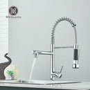 Chrome and black dual spout brass kitchen sink faucet
