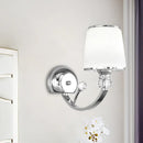 Chrome and white glass wall light fixture bedroom crystal wall lamp