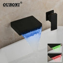 Chrome & black led waterfall bathtub faucet bathroom wall mount
