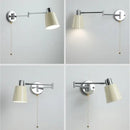 Chrome cream led swing arm wall lamp for bedroom with pull chain