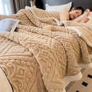 Chunky knit cream & black coral fleece blanket bedroom throw