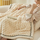 Chunky knit cream & black coral fleece blanket bedroom throw