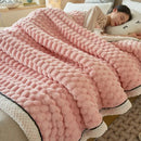 Chunky knit cream & black coral fleece blanket bedroom throw