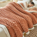 Chunky knit cream & black coral fleece blanket bedroom throw