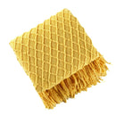 Chunky ribbed neutral & mustard knitted sofa blanket living room comfort