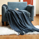 Chunky ribbed neutral & mustard knitted sofa blanket living room comfort