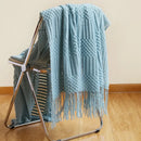 Chunky ribbed neutral & mustard knitted sofa blanket living room comfort
