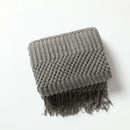 Chunky ribbed neutral & mustard knitted sofa blanket living room comfort