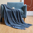 Chunky ribbed neutral & mustard knitted sofa blanket living room comfort
