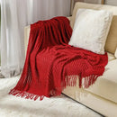 Chunky ribbed neutral & mustard knitted sofa blanket living room comfort
