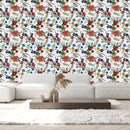 White Wallpaper with Multicolored Flowers
