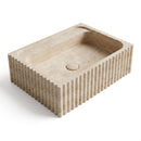 Classic Beige Travertine Fluted Rectangular Wall-Mount Bathroom Sink - 24" x 20" x 6"