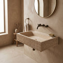 Classic Beige Travertine Fluted Rectangular Wall-Mount Bathroom Sink - 24" x 20" x 6"