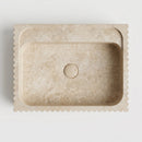 Classic Beige Travertine Fluted Rectangular Wall-Mount Bathroom Sink - 24" x 20" x 6"
